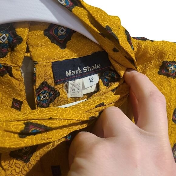 Mark Shale Vtg Gold Diamond Silk Blouse - Picture 7 of 7